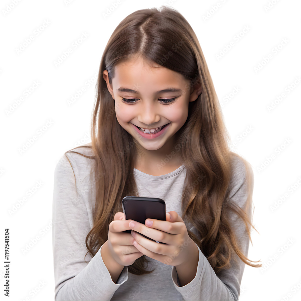 Happy Girl Using Smartphone Smiling Child Technology kid fun cute media young mobile Happy Girl Using Smartphone Smiling Child Technology kid fun cute media young mobile