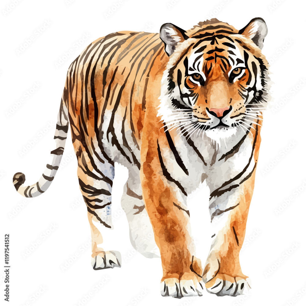 A watercolor drawing of a tiger, isolated on a white background. Animal vector.
A watercolor drawing of a tiger, isolated on a white background. Animal vector.