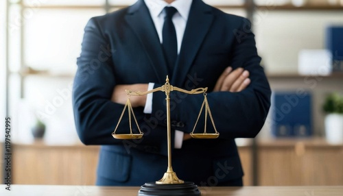 Lawyer reviewing a legal document with detailed terms and conditions in a modern office showcasing precision and clarity photo