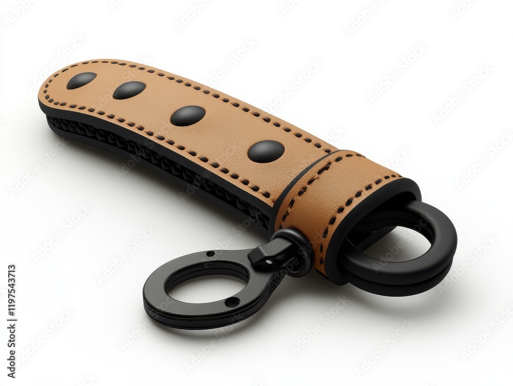 Leather Keychain with Black Buttons and Metal Loop for Keys Leather Keychain with Black Buttons and Metal Loop for Keys