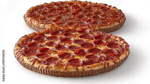 Delicious Pepperoni Pizzas on Display with Crispy Crusts photo