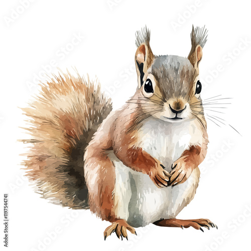 A watercolor vector of a Squirrel, isolated on a white background. Squirrel vector.
