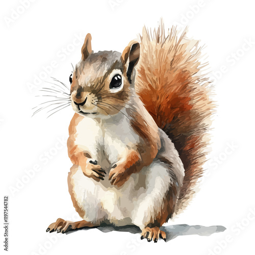 A watercolor vector of a Squirrel, isolated on a white background. Squirrel vector.
