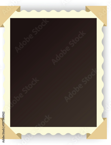 Blank vintage photo with adhesive corners creating nostalgic memories, perfect for showcasing cherished moments or adding a touch of retro charm to designs
