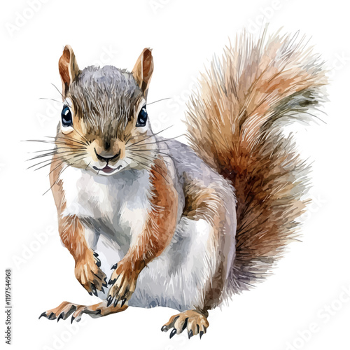 A watercolor vector of a Squirrel, isolated on a white background. Squirrel vector.
