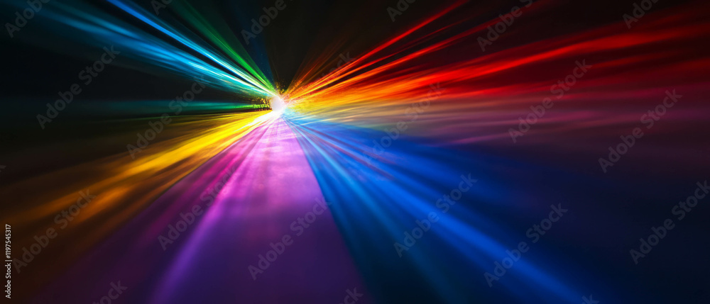 Vivid spectrum of light refracting through a prism against a dark background