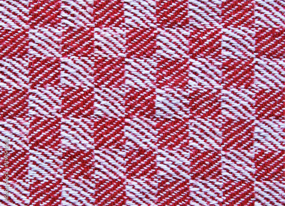 Red and white checkered cotton fabric texture as background Red and white checkered cotton fabric texture as background