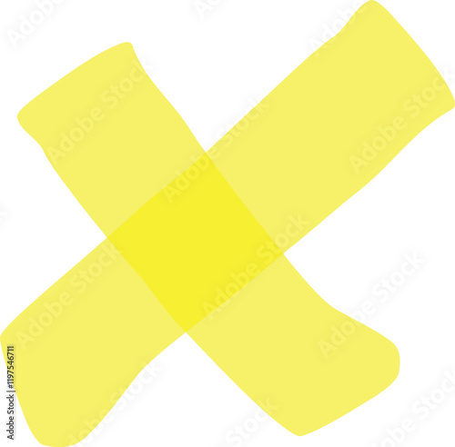 Bright yellow cross representing concepts such as cancel culture, rejection, disapproval, or disagreement, created with a bold, hand drawn aesthetic