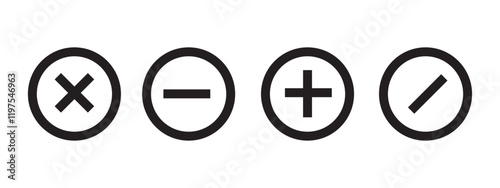 Calculator vector key isolated on white background. Mathematical symbols icon. Calculator, math icon. Vector pictogram. Addition, subtraction symbols icon set.