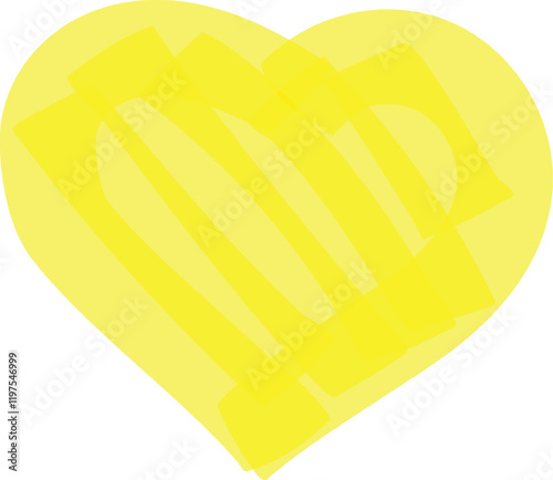 Yellow heart with brush strokes forming vertical stripes creating a modern and artistic design, perfect for romantic projects, valentine's day, or any design needing a touch of love and creativity photo