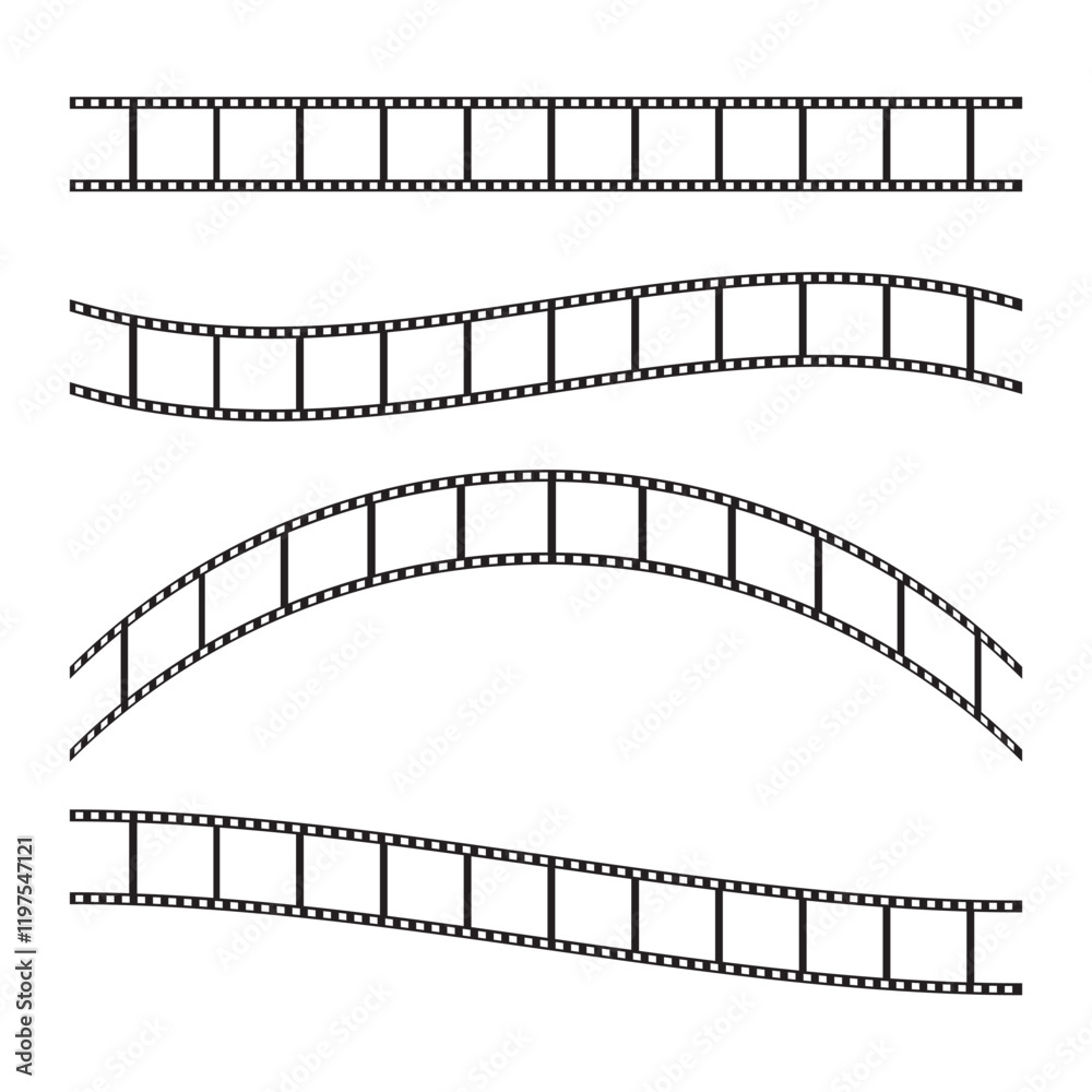 Fototapeta premium Curved film strip icon.Roll of retro film strip on isolated white background. Cinema icon set, Photographic film in retro style.