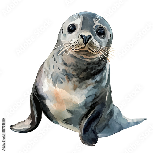 A watercolor vector of a sea lion, isolated on a white background. Sea lion vector.
