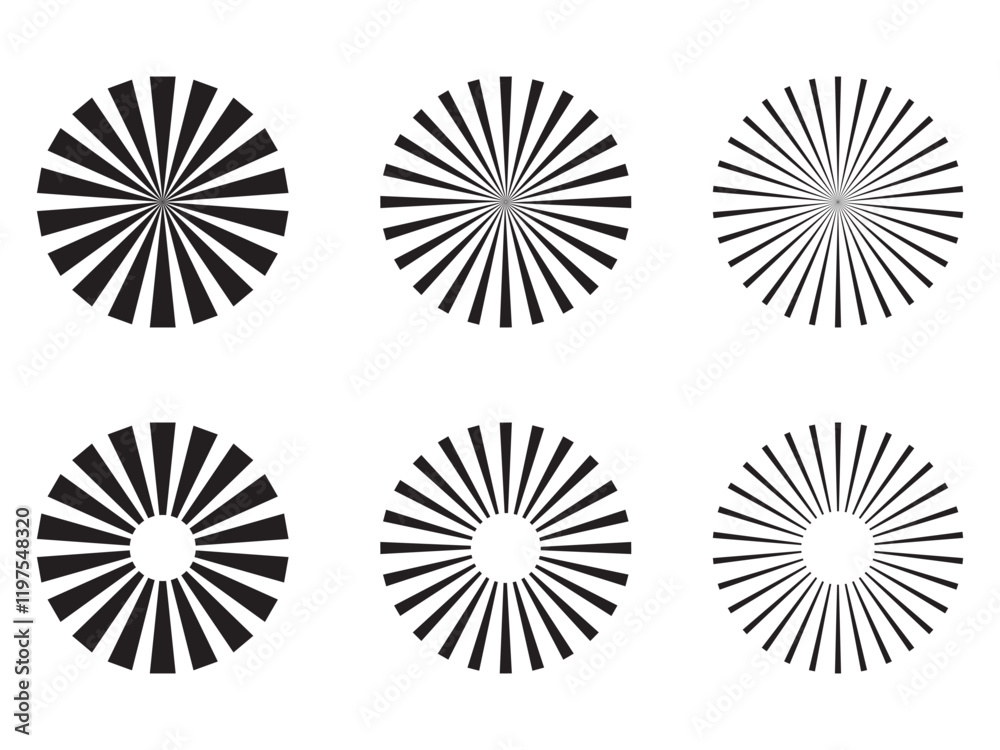 Retro Sunburst icon set, radial Sunburst element, Vintage sunburst Fireworks design isolated, Sunrise rays light burst line shine sunshine sunbeam vintage border symbol.