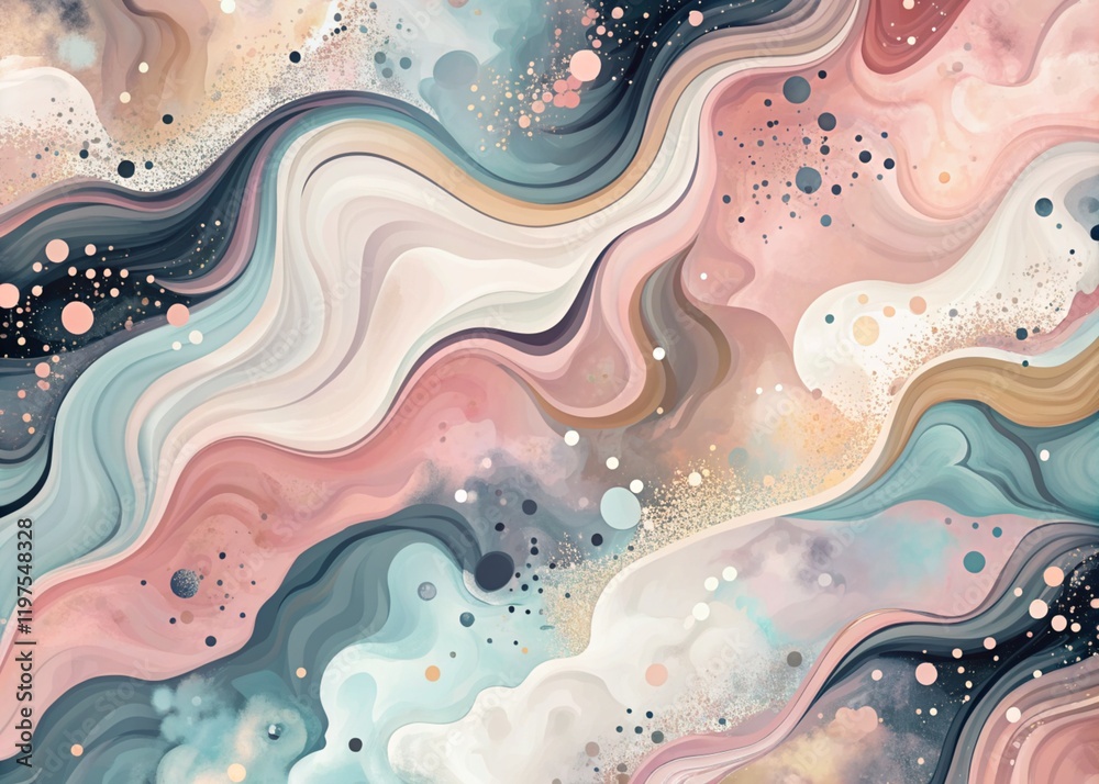 Banner, flyer. Abstract, dreamy, watercolor background with waves, streaks, liquid streams of pink, blue and black, and pearls. Banner, flyer. Abstract, dreamy, watercolor background with waves, streaks, liquid streams of pink, blue and black, and pearls.