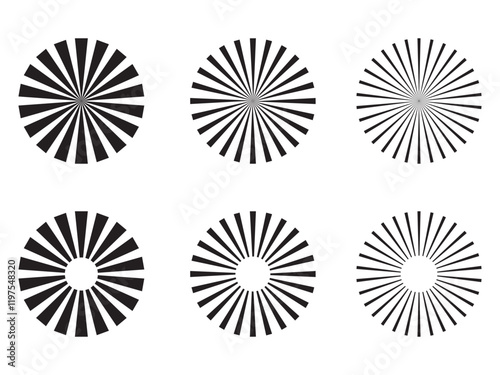 Retro Sunburst icon set, radial Sunburst element, Vintage sunburst Fireworks design isolated, Sunrise rays light burst line shine sunshine sunbeam vintage border symbol.