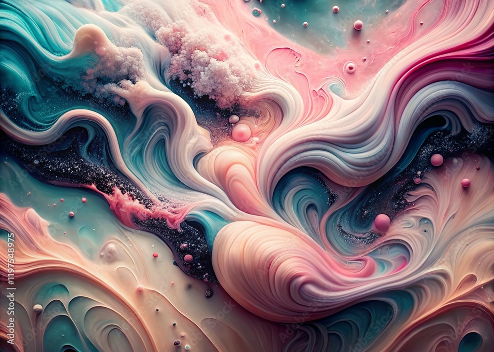 Banner, flyer. Abstract, dreamy, watercolor background with waves, streaks, liquid streams of pink, blue and black, and pearls. Banner, flyer. Abstract, dreamy, watercolor background with waves, streaks, liquid streams of pink, blue and black, and pearls.
