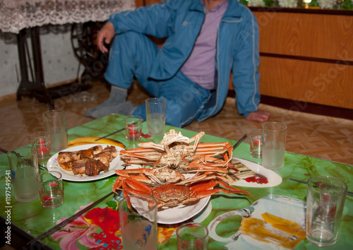 Sea food meal in a North Korean homestay, North Hamgyong Province, Jung Pyong Ri, North Korea photo