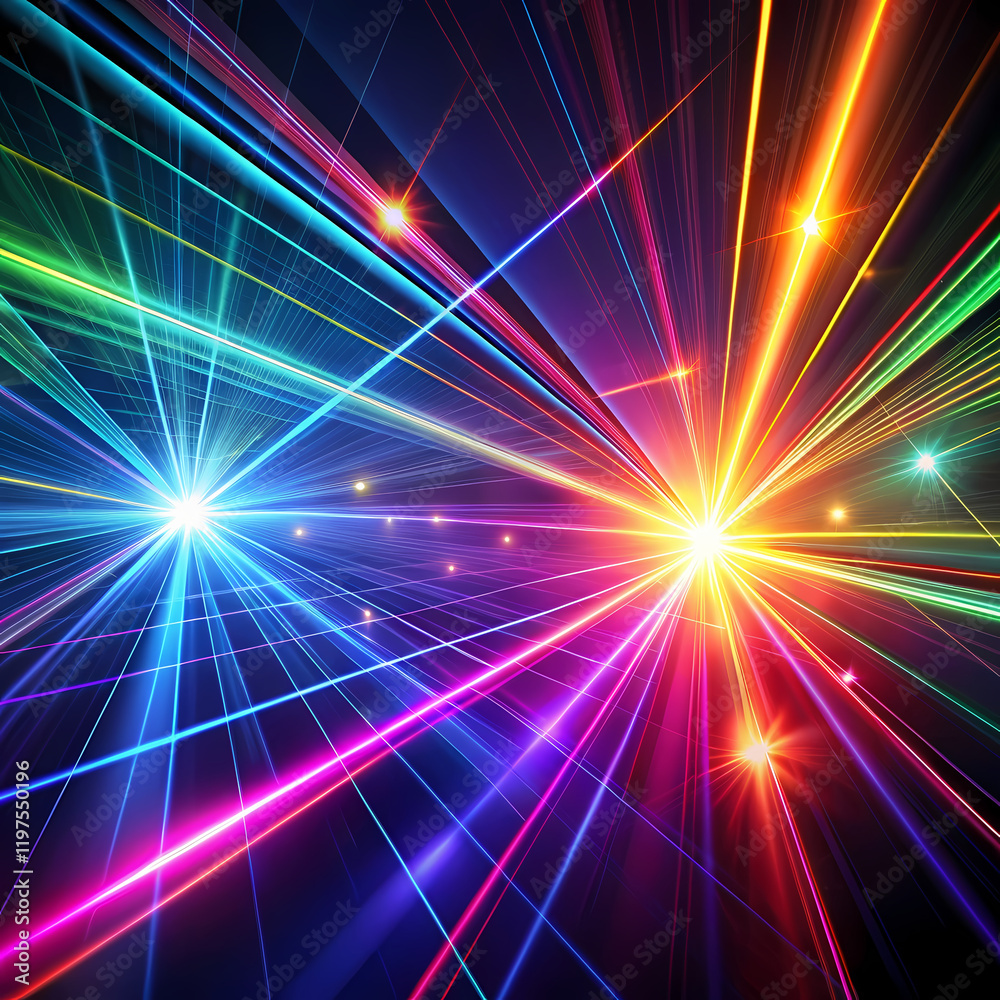 Fototapeta premium Abstract Colorful Laser Light Show Dynamic Energy Vibrant Rays Bright Beams Powerful Illumination 