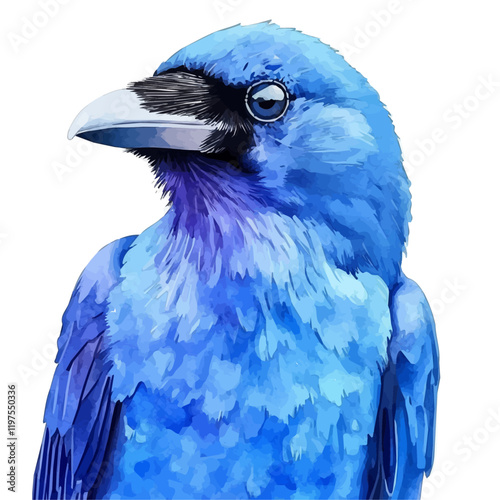 A watercolor drawing of a raven, isolated on a white background. Raven vector.
