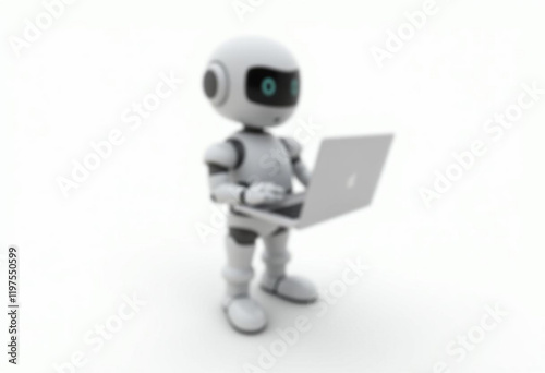 Futuristic Humanoid Figure Interacting with Laptop