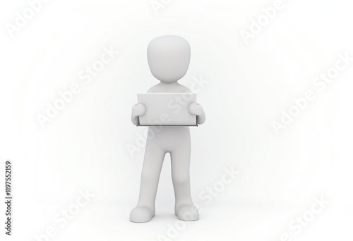 Futuristic Humanoid Figure Interacting with Laptop