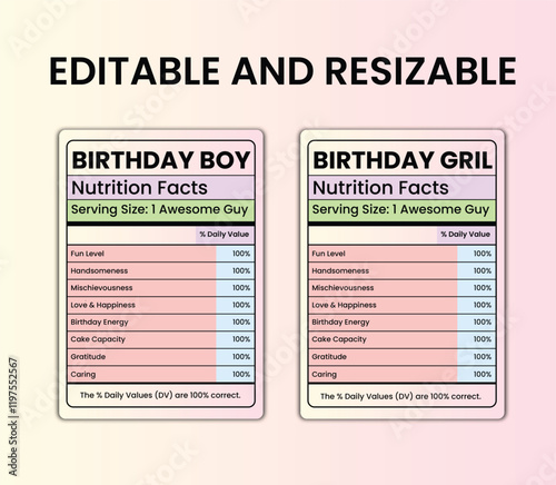 nutrition facts,supplement facts,birthday boy and birthday gril,nutrition facts label,