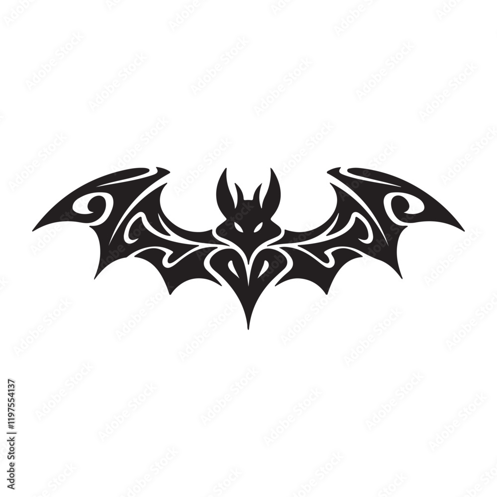 Naklejka premium Bat silhouette with line art vector illustration