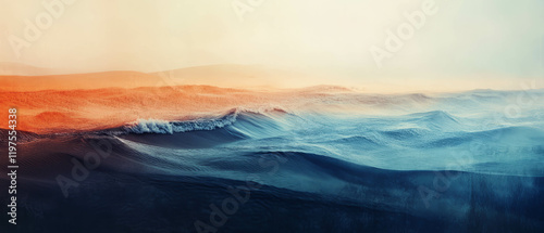 Contrasting beauty of ocean waves and desert dunes in a double exposure effect