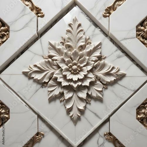 Floral carvings embedded within diamond shaped panel photo