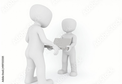 Futuristic Humanoid Figure Interacting with Laptop