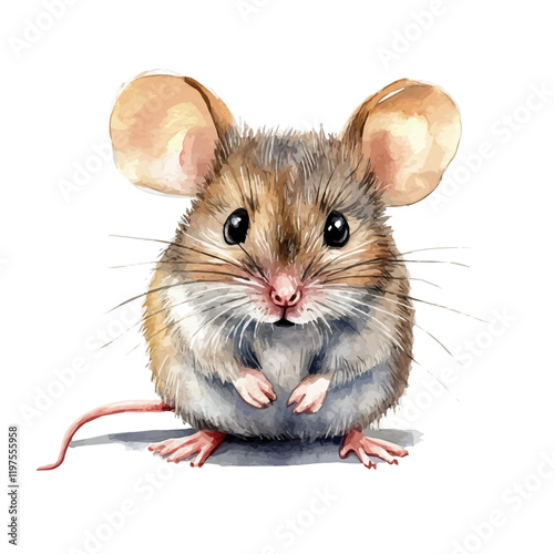 A watercolor drawing of a mouse, isolated on a white background. Mouse vector.
