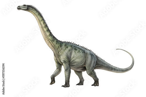 Diplodocus dinosaur: A detailed illustration of a massive diplodocus dinosaur, showcasing its long neck, powerful legs, and long tail, against a clean background.