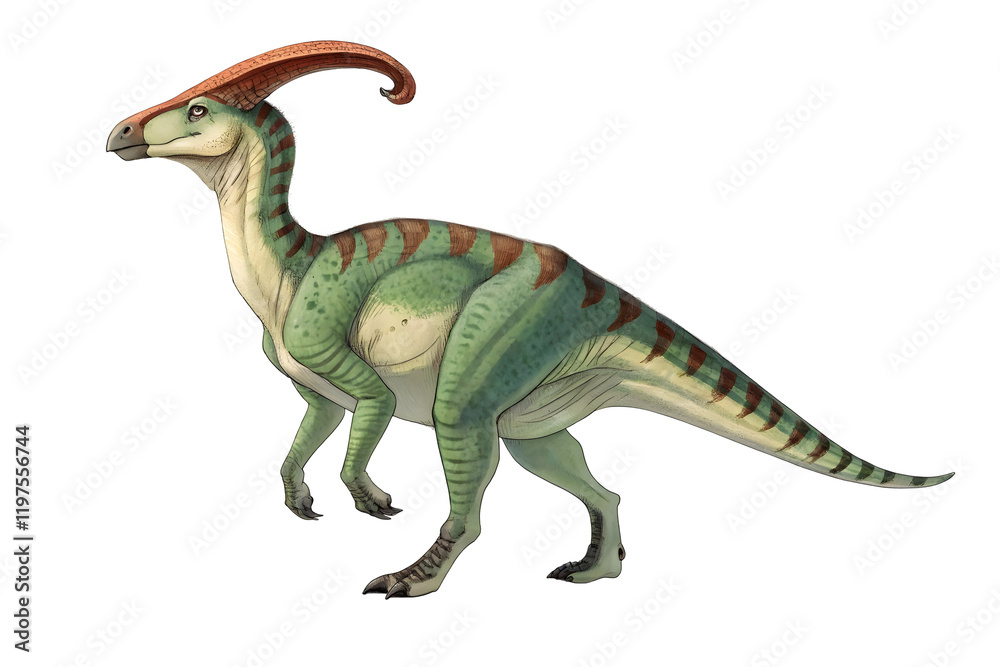 Parasaurolophus Dinosaur: A striking illustration showcases a Parasaurolophus dinosaur with its iconic crested head, against a clean, vibrant background. Parasaurolophus Dinosaur: A striking illustration showcases a Parasaurolophus dinosaur with its iconic crested head, against a clean, vibrant background.