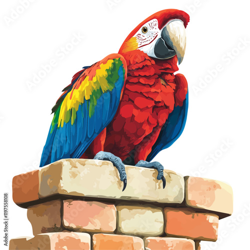 A watercolor vector of a macaw, isolated on a white background. Macaw vector.
