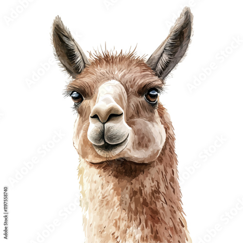 A watercolor clipart of a llama, isolated on a white background. Llama vector.
