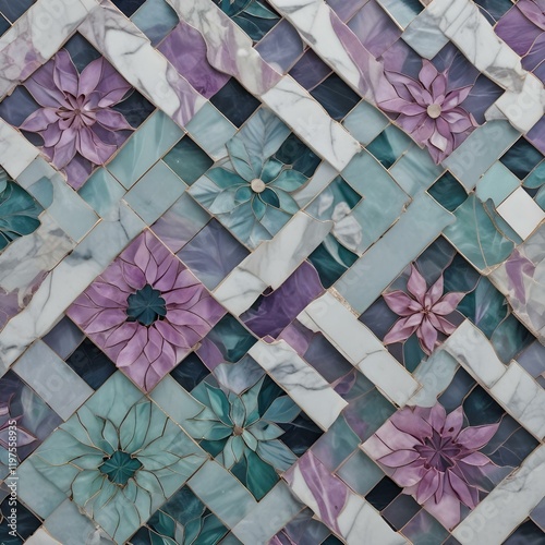 Iridescent floral tessellations within geometric photo