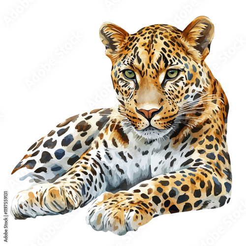 A watercolor of a leopard, isolated on a white background. Leopard vector.
