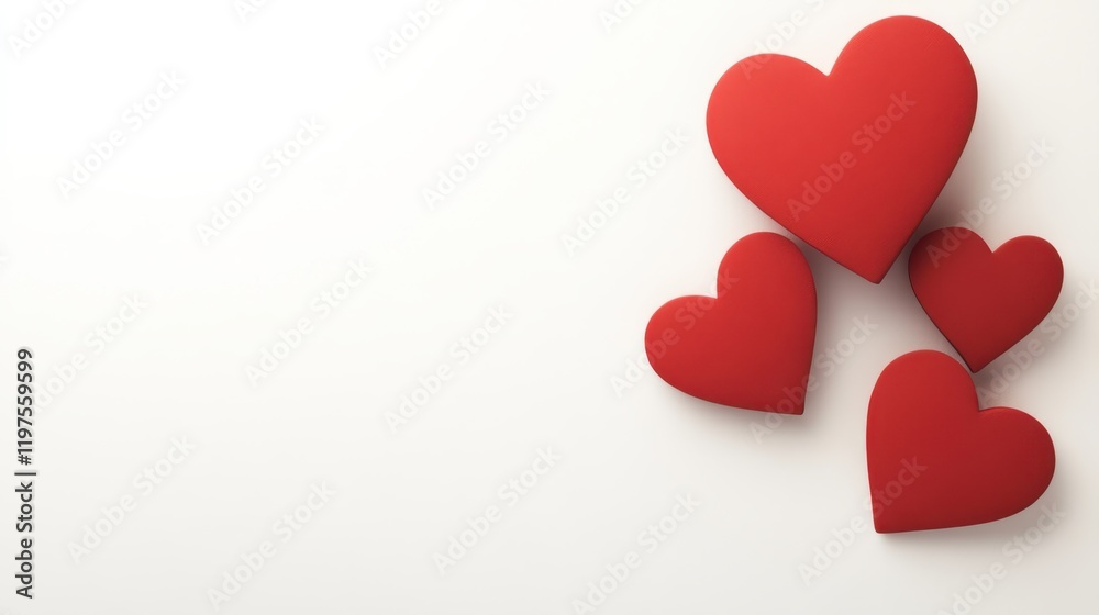 Three vibrant red hearts sit in harmony on a pristine white surface, symbolizing love and affection, perfect for celebrating Valentine's Day. Three vibrant red hearts sit in harmony on a pristine white surface, symbolizing love and affection, perfect for celebrating Valentine's Day.
