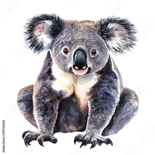 A watercolor of a koala, isolated on a white background. Koala vector.
