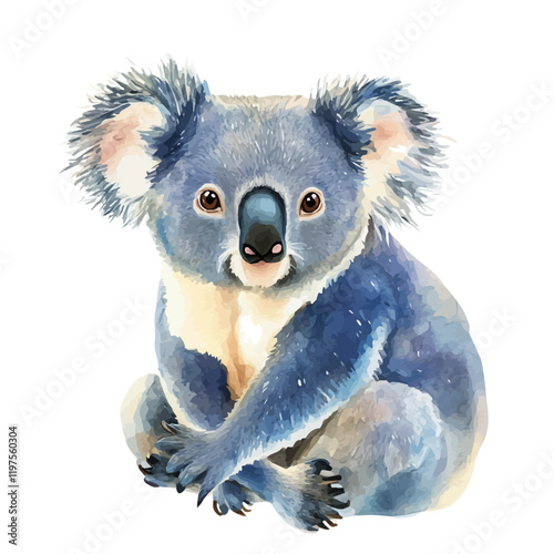 A watercolor of a koala, isolated on a white background. Koala vector.
