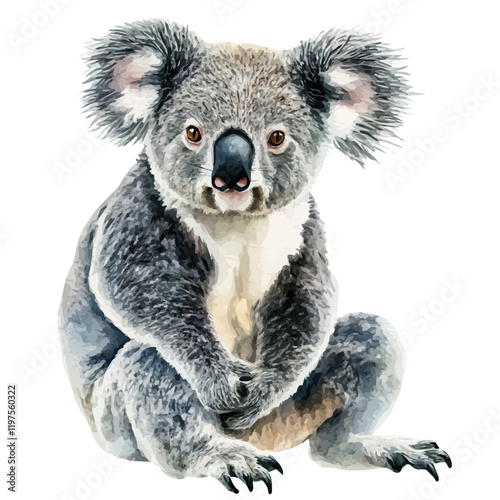 A watercolor of a koala, isolated on a white background. Koala vector.
