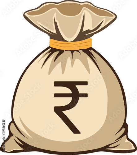 Money bag with Indian rupee sign vector graphics, Economics, Banking and Money