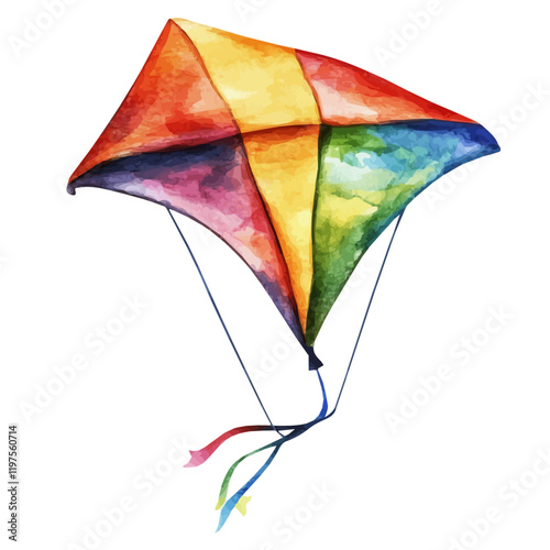 A watercolor painting of a kite, isolated on a white background. Kite vector.







