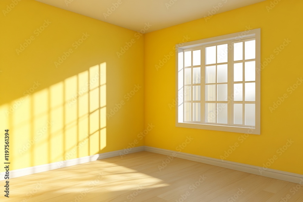 Obraz premium Yellow Minimalist Room for Product Display, spacious empty corner, clean lines, ideal for showcasing items, graphic design.