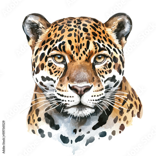 A watercolor vector of a jaguar, isolated on a white background. Jaguar vector.
