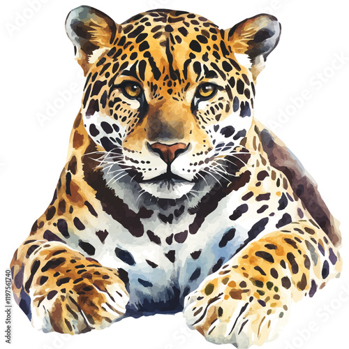 A watercolor vector of a jaguar, isolated on a white background. Jaguar vector.
