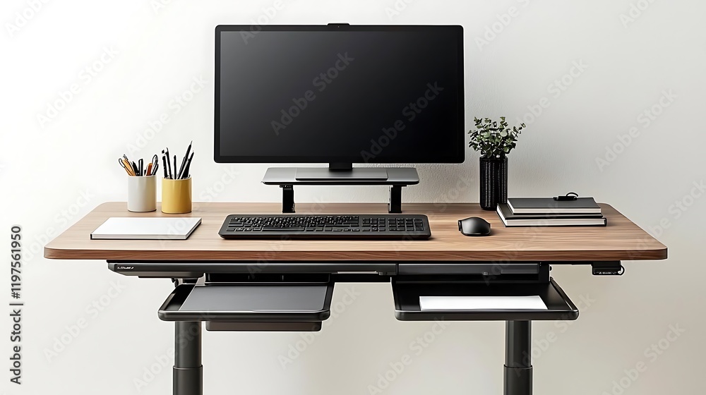 Modern Minimalist Workspace: Sleek Wooden Desk with Ergonomic Setup Modern Minimalist Workspace: Sleek Wooden Desk with Ergonomic Setup