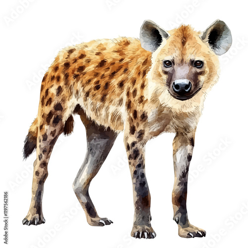 A watercolor of a hyena, isolated on a white background. Hyena vector.
