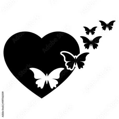 Butterfly heart silhouette vector image,minimalist and modern design ideas,isolated on white background,can be for sign or decoration