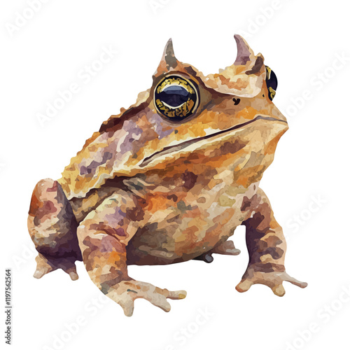 A watercolor vector of a horned toad, isolated on a white background. Horned toad vector.
